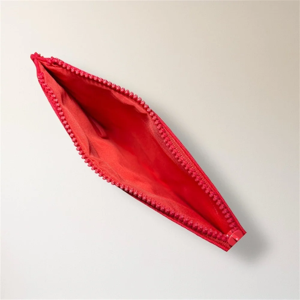 New VALENTINO V Logo Red Zipper Cosmetic Pouch‎ Bag Makeup Cotton Resort Travel